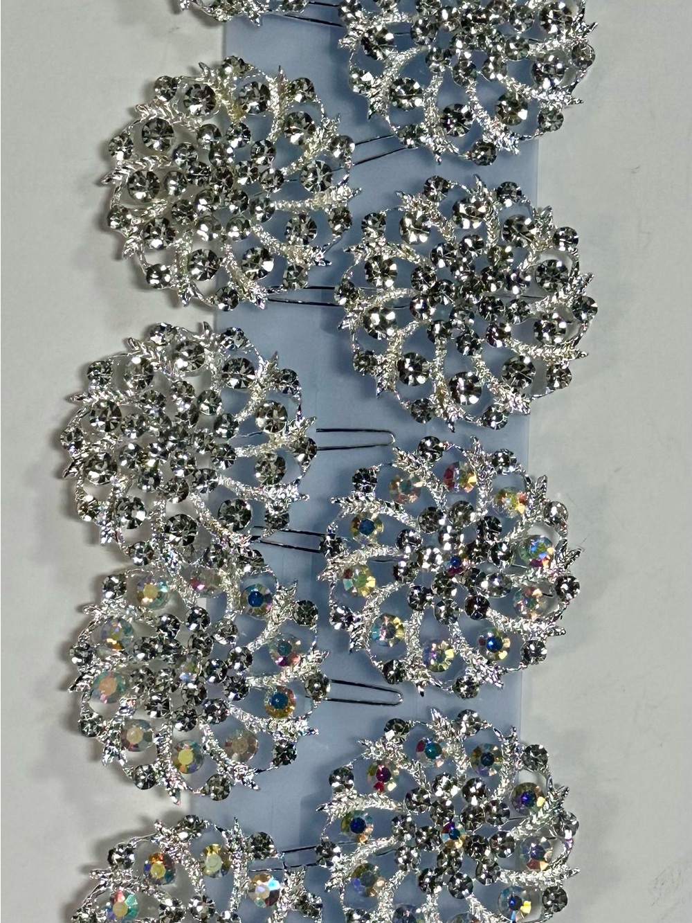 12 pcs Silver Crystal Floral Hair Pins - Sparkling Bridal Set